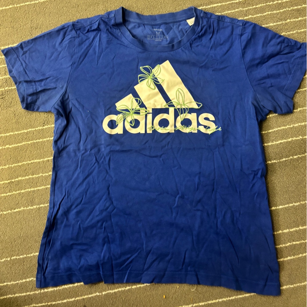 adidas Blue Tee with Leaf Design